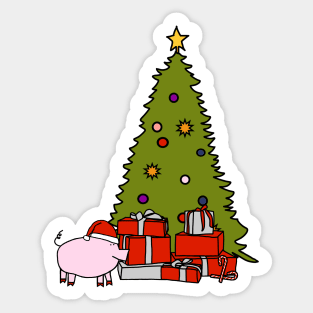 Santa Hat on Pig and Christmas Tree Sticker